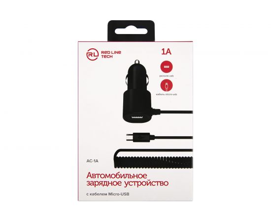 Автомобильное зарядное устройство Red Line Tech AC-1A 1 USB, 1 A, встроенный кабель micro USB, черный Т000021136 – изображение 3