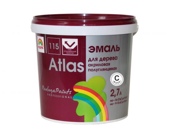 Эмаль для дерева Радуга Атлас ВД-АК 115 База С 2,7 л, под колеровку 141383 