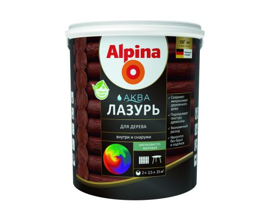 Лазурь для дерева ALPINA Аква (черный; 2.5 л) 948103493 