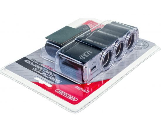 Разветвитель прикуривателя 3 гнезда + USB SKYWAY черный, предохранитель 5А, USB 1A S02301007 – изображение 3