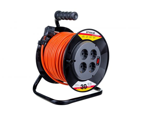 Удлинитель на пластиковой катушке STEKKER STD02-41-30, 30м, 4 гнезда с заземлением 3х1,0, оранжевый, 39708 – изображение 4