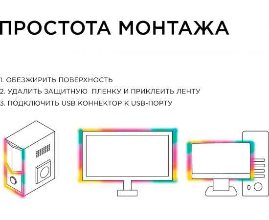 ТВ-подсветка Apeyron, комплект светодиодной ленты 5В, 14,4Вт/м RGB 10-70 – изображение 5