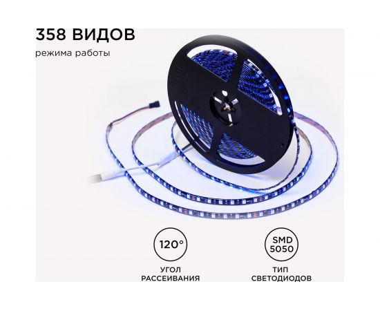 Комплект адресной ленты Apeyron 24В, 14,4Вт/м, smd5050, 60д/м, IP65, подложка 10мм (черная), 10м/ 10-102 – изображение 8