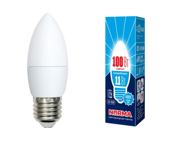 Светодиодная лампа Volpe LED-C37-11W/NW/E27/FR/NR. Форма свеча, матовая. UL-00003814 