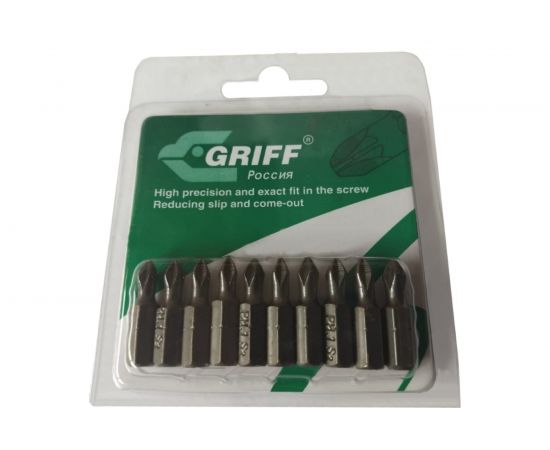 Биты для отвертки PH1х25мм, 1/4 Hex, S2, 10 шт. GRIFF 030393 
