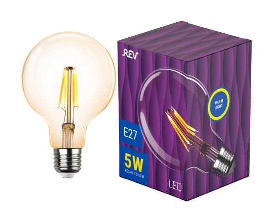 Светодиодная лампа REV VINTAGE Filament шар G95, E27, 5W, 2700K, DECO Premium, 32433 1 