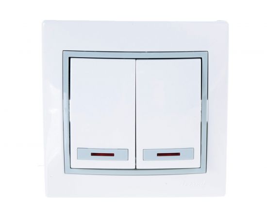 Двойной выключатель с подсветкой Lezard MIRA с серой вставкой, белый 701-0215-112 