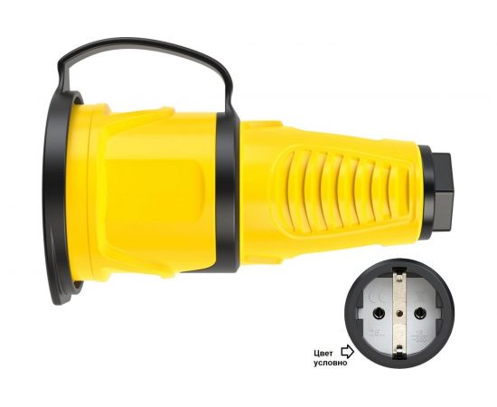 Кабельная розетка PCE 16A 220V 2P+E IP54 с крышкой, корпус желтый, крышка и маркер черный 2511-es 