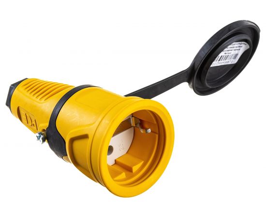 Кабельная розетка PCE 16A 220V 2P+E IP54 с крышкой, корпус желтый, крышка и маркер черный 2511-es – изображение 2