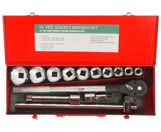 Набор 12-гранных торцевых головок 3/4, 22-50мм, 14шт в кейсе JTC-T615M – изображение 2