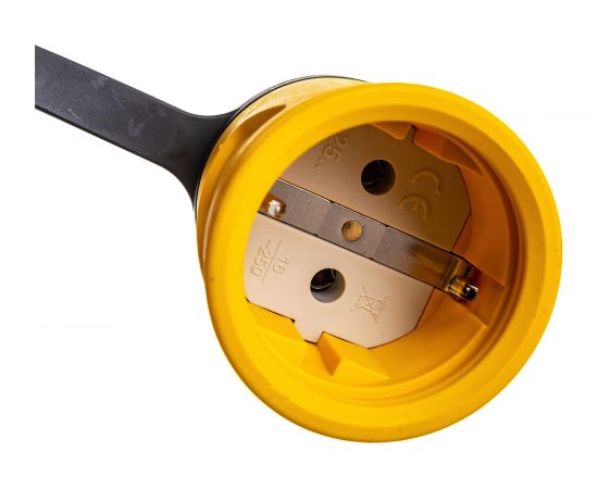 Кабельная розетка PCE 16A 220V 2P+E IP54 с крышкой, корпус желтый, крышка и маркер черный 2511-es – изображение 3