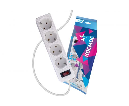 Сетевой фильтр КОСМОС 1,5м, 4 гнезда, пвс 3x0,75мм2, белый FKsm1.5m-4g(W) 