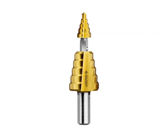 Сверло ступенчатое 2-х модульное ПРОФЕССИОНАЛ по сталям и цветным металлам (4-22 мм; 10 ступеней; Р6М5; TiN) ЗУБР 29673-4-22 