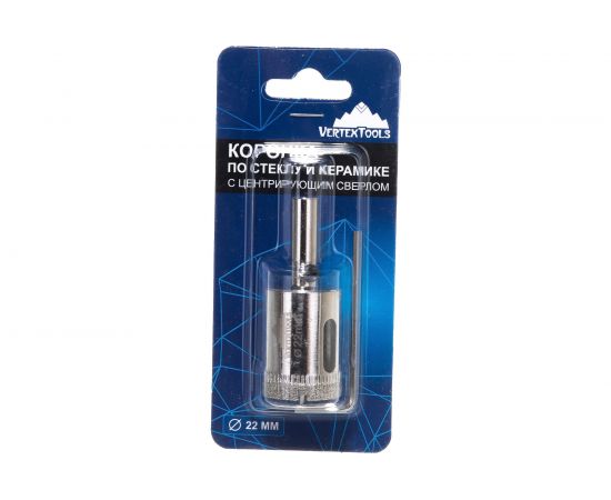 Коронка с центрирующим сверлом по стеклу и керамике (22х55 мм) Vertextools 336-22-55 – изображение 8