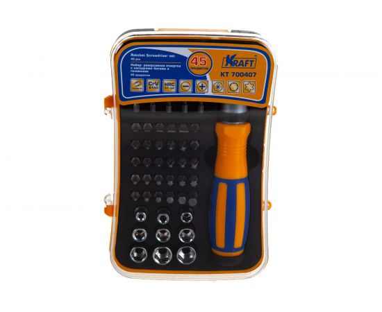 Реверсивная отвертка с битами и головками 45 предмета KT 700407 – изображение 9