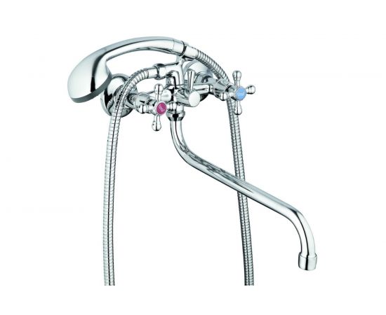 Смеситель для ванны G-lauf с круглым, длинным поворотным изливом, с душевой лейкой, хром JMX7-A605 