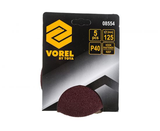 Круг шлифовальный абразивный с липучкой (5 шт; 125 мм; Р40) для резиновых дисков VOREL 8554 