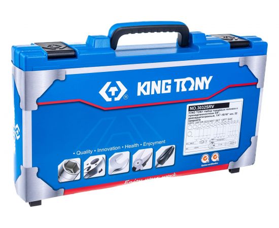 Набор торцевых головок с принадлежностями 3/8"" KING TONY двенадцатигранные, 1/4""-15/16"" мм, 32 3032SRV 
