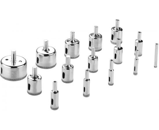 Набор алмазных коронок DHS01 по стеклу и керамике (6-50 мм; 15pcs) DEKO 065-0541 