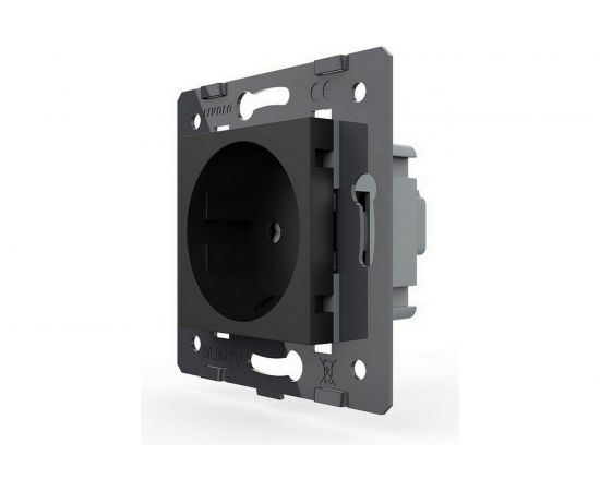 Электрическая розетка LIVOLO с заземлением защитными шторками 16A, цвет черный механизм VL-C7-C1EU-12 