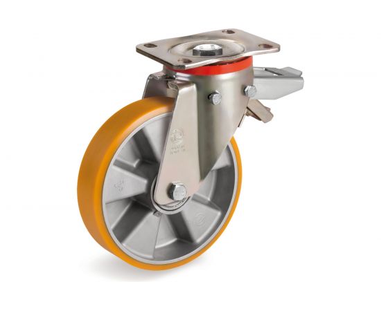 Колесо с вращающейся опорой, пластиной крепления и задним тормозом (200 мм; 750 кг) Tellure rota 656606 