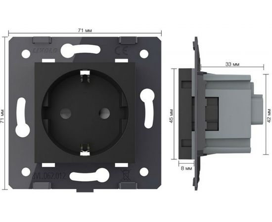 Электрическая розетка LIVOLO с заземлением защитными шторками 16A, цвет черный механизм VL-C7-C1EU-12 – изображение 5