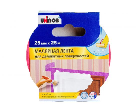 Малярная лента для деликатных поверхностей UNIBOB 25 мм х 25 м 214981 – изображение 5