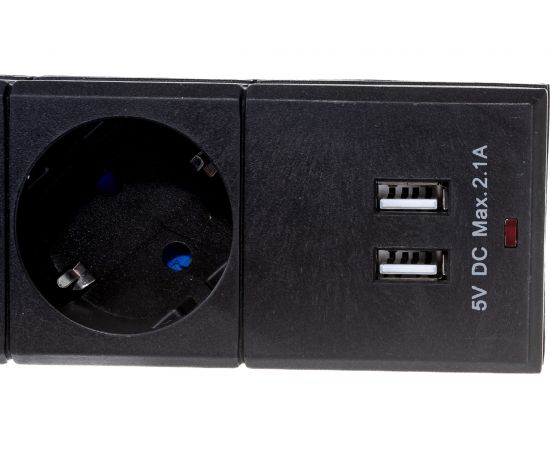 Сетевой фильтр duwi 5 гнезд, с заземлением, ПВС 3*0,75, черный, 5м, с детскими защитными шторками, 2USB 32589 5 – изображение 5