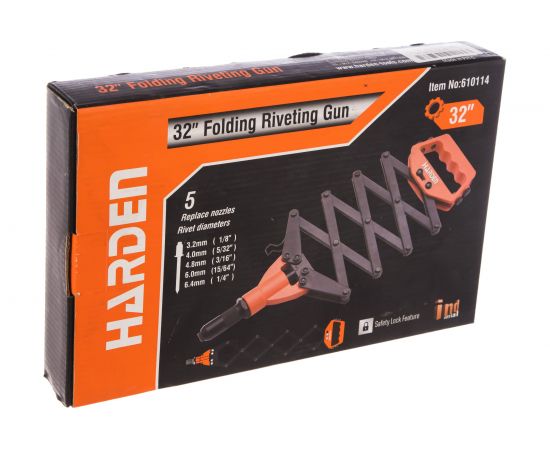 Заклепочник Harden 800 мм, гармошка, усиленный, CR-MO, заклепки 3,2-4,0-4,8-6,4 мм 610114 – изображение 6