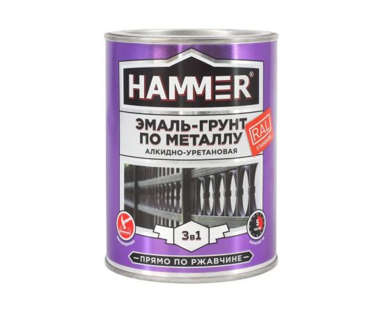 Эмаль-грунт по металлу HAMMER 3в1 АУ п/гл RAL 9004 сигнал. черный 0,9 кг ЭК000133625 