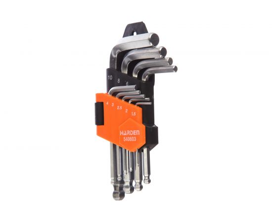 Набор имбусовых ключей HARDEN HEX, 1.5–10 мм, CRV, 9 шт, c шаром 540603 