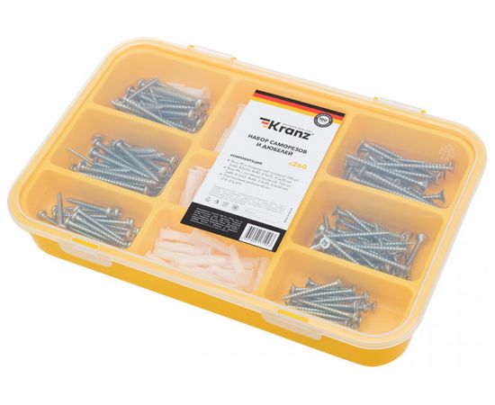 Набор саморезов и дюбелей kranz 260 шт. KR-01-3101-01 