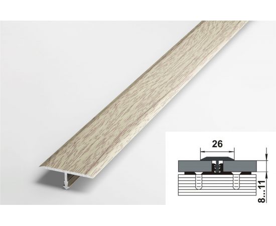 Порог т-образный алюминиевый (26 мм; 2.7 м; декоративный; дуб беленый) Лука УТ000038772 – изображение 2
