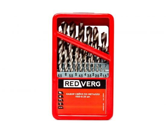 Набор сверл по металлу HSS-G, 1-13 мм, 25 шт. REDVERG 6627076 – изображение 2