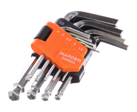 Набор имбусовых ключей HARDEN HEX, 1.5–10 мм, CRV, 9 шт, c шаром 540603 – изображение 2