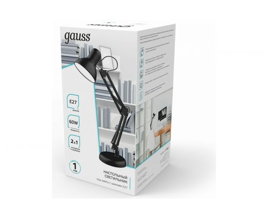 Настольный светильник Gauss модель GTL002 60W 220-240V E27 черный струбцина и основание 1/12 GT0022 – изображение 4