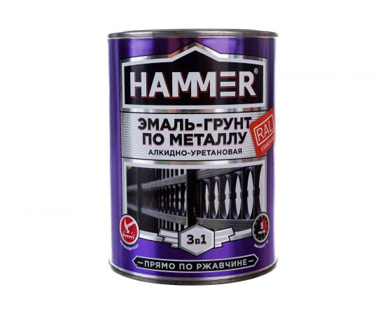 Эмаль-грунт по металлу HAMMER 3в1 АУ п/гл RAL 9004 сигнал. черный 0,9 кг ЭК000133625 – изображение 5