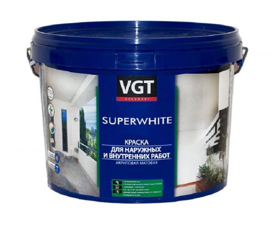 Краска VGT Супербелая ВД АК 1180 моющаяся, для нар/внутр работ 1,5кг 11605417 