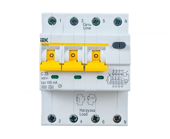 Автоматический Выключатель Дифф. тока IEK АВДТ 34 C25 100мА MAD22-6-025-C-100 