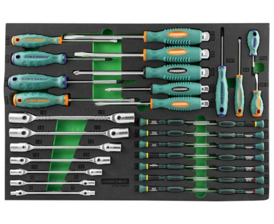 Набор стержневых отверток для точной механики и торцевых шарнирных ключей 34шт Jonnesway D737134SV 49272 