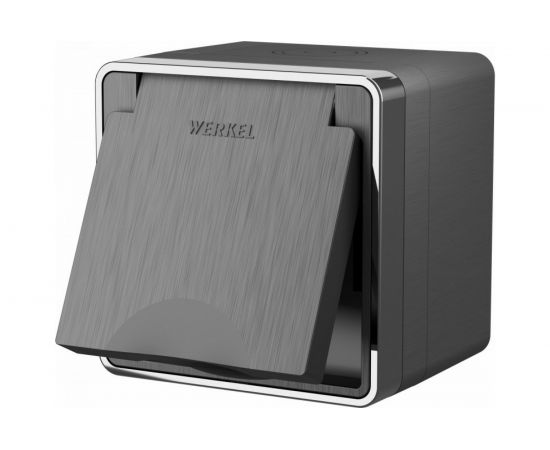 Розетка WERKEL W5071204 влагозащищенная с заземлением с защитной крышкой и шторками Gallant графит рифленый a051334 