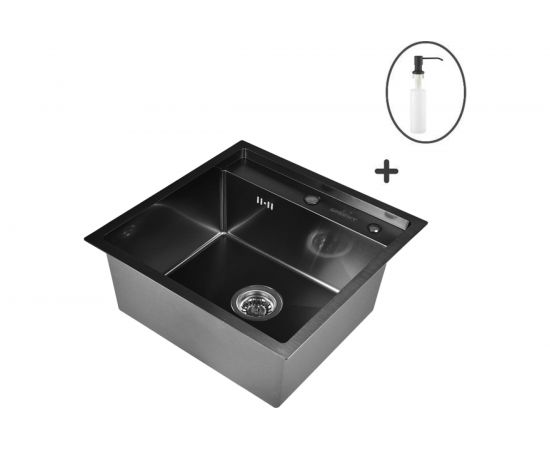 Кухонная мойка из нержавеющей стали WISENT 5050B с PVD покрытием, 50x50 см, с дозатором WS35050B/W405B/WGER010 