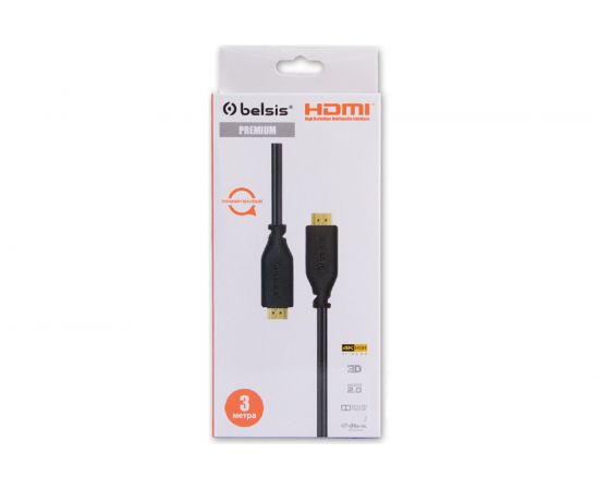Кабель Belsis HDMI v.2.0, вилка - вилка, 3.0 м., черный, цветная коробка BW1428 – изображение 2
