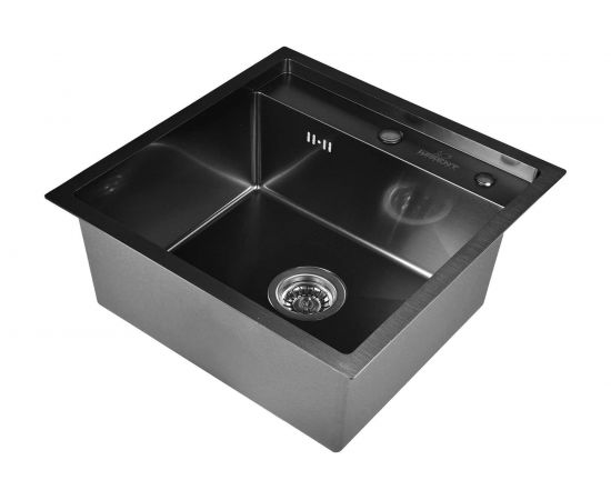 Кухонная мойка из нержавеющей стали WISENT 5050B с PVD покрытием, 50x50 см, с дозатором WS35050B/W405B/WGER010 – изображение 2