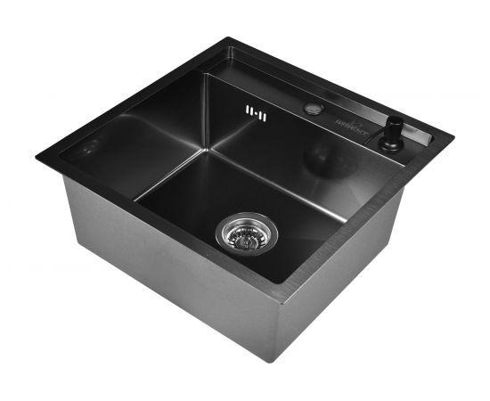Кухонная мойка из нержавеющей стали WISENT 5050B с PVD покрытием, 50x50 см, с дозатором WS35050B/W405B/WGER010 – изображение 3