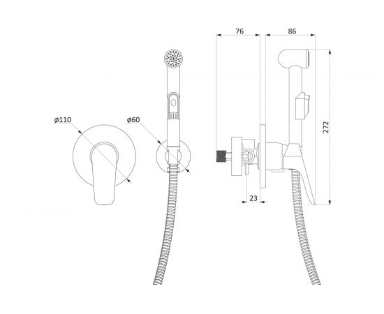 Смеситель Damixa Origin Bit монтируемый в стену с гигиеническим душем 777510000 – изображение 3