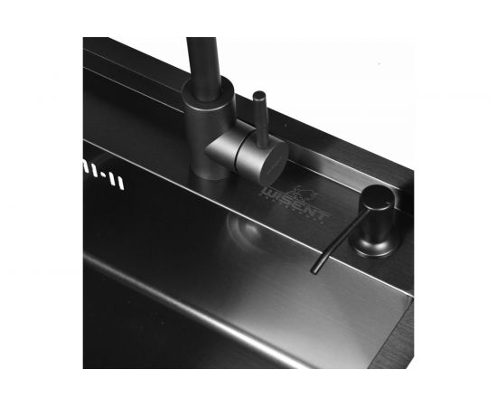 Кухонная мойка из нержавеющей стали WISENT 5050B с PVD покрытием, 50x50 см, с дозатором WS35050B/W405B/WGER010 – изображение 4