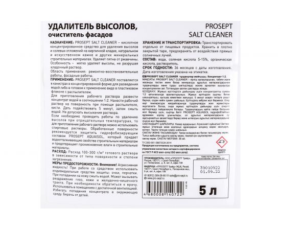 Удалитель высолов с минеральных поверхностей PROSEPT SALT CLEANER, 5л, концентрат 1:2, 021-5 – изображение 4