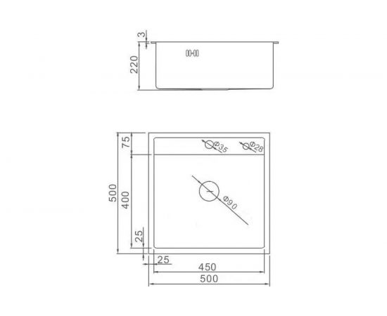 Кухонная мойка из нержавеющей стали WISENT 5050B с PVD покрытием, 50x50 см, с дозатором WS35050B/W405B/WGER010 – изображение 6