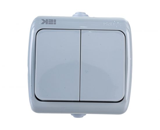 Двухклавишный выключатель IEK ВС-20-2-0-A, открытой установки, 10А, IP54, AQUATIC EVA20-K03-10-54 